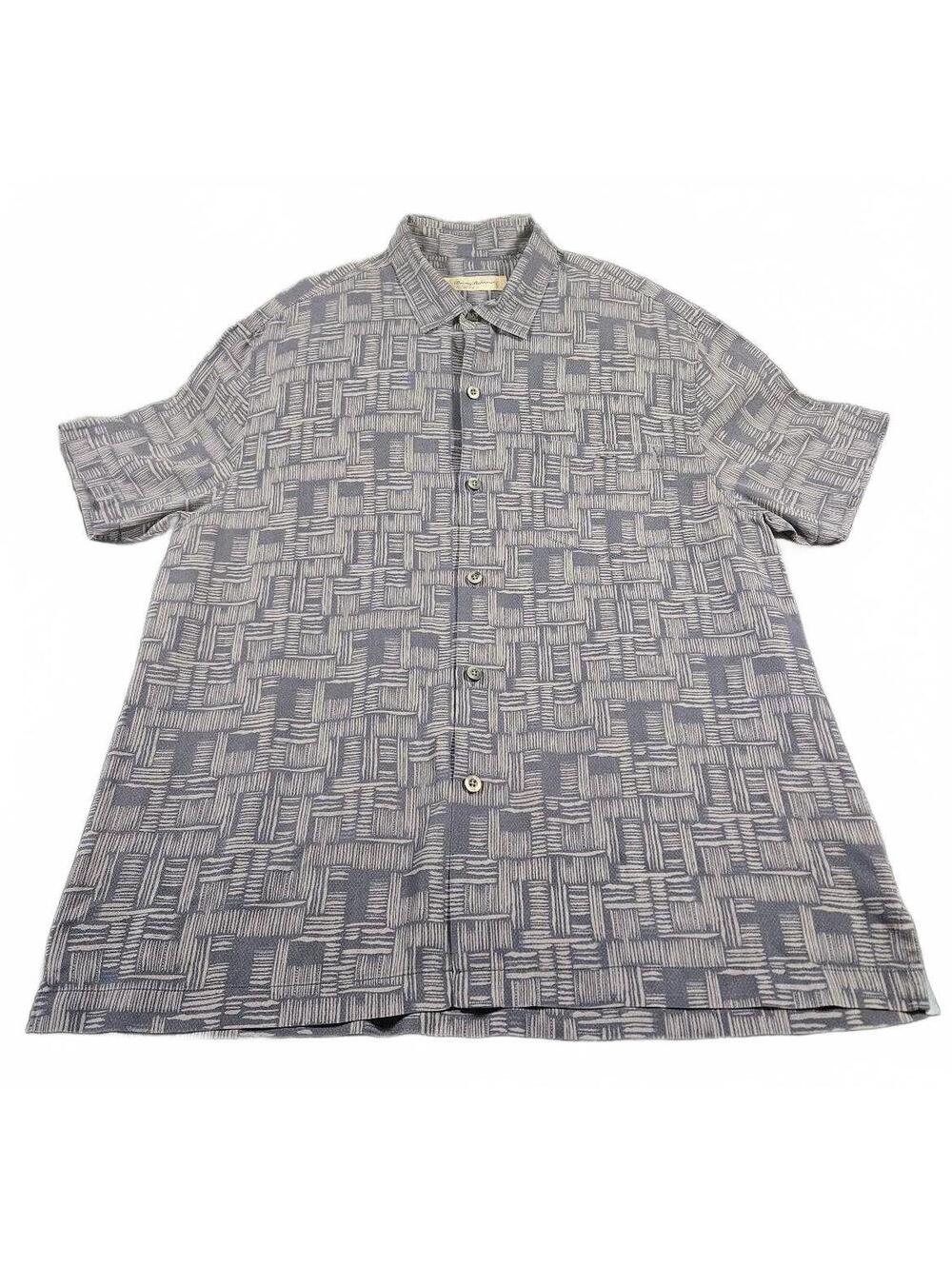 Tommy Bahama Men's Short Sleeve Button-Up Shirt Gray Pattern, Size XL